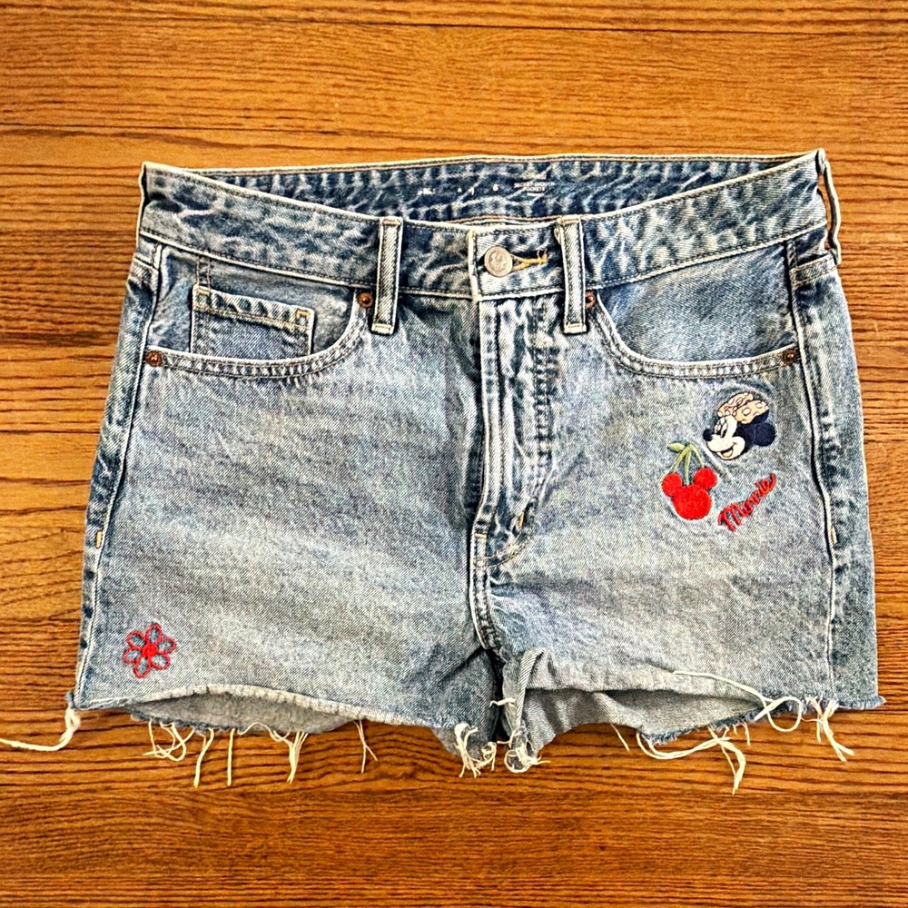 Old Navy x Disney Minnie Mouse Embroidered Cut Off Denim Shorts Blue Size 6